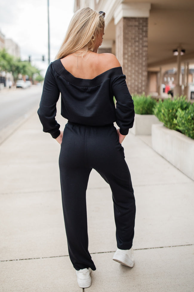 Memory Lane Black Off The Shoulder Knit Jumpsuit FINAL SALE