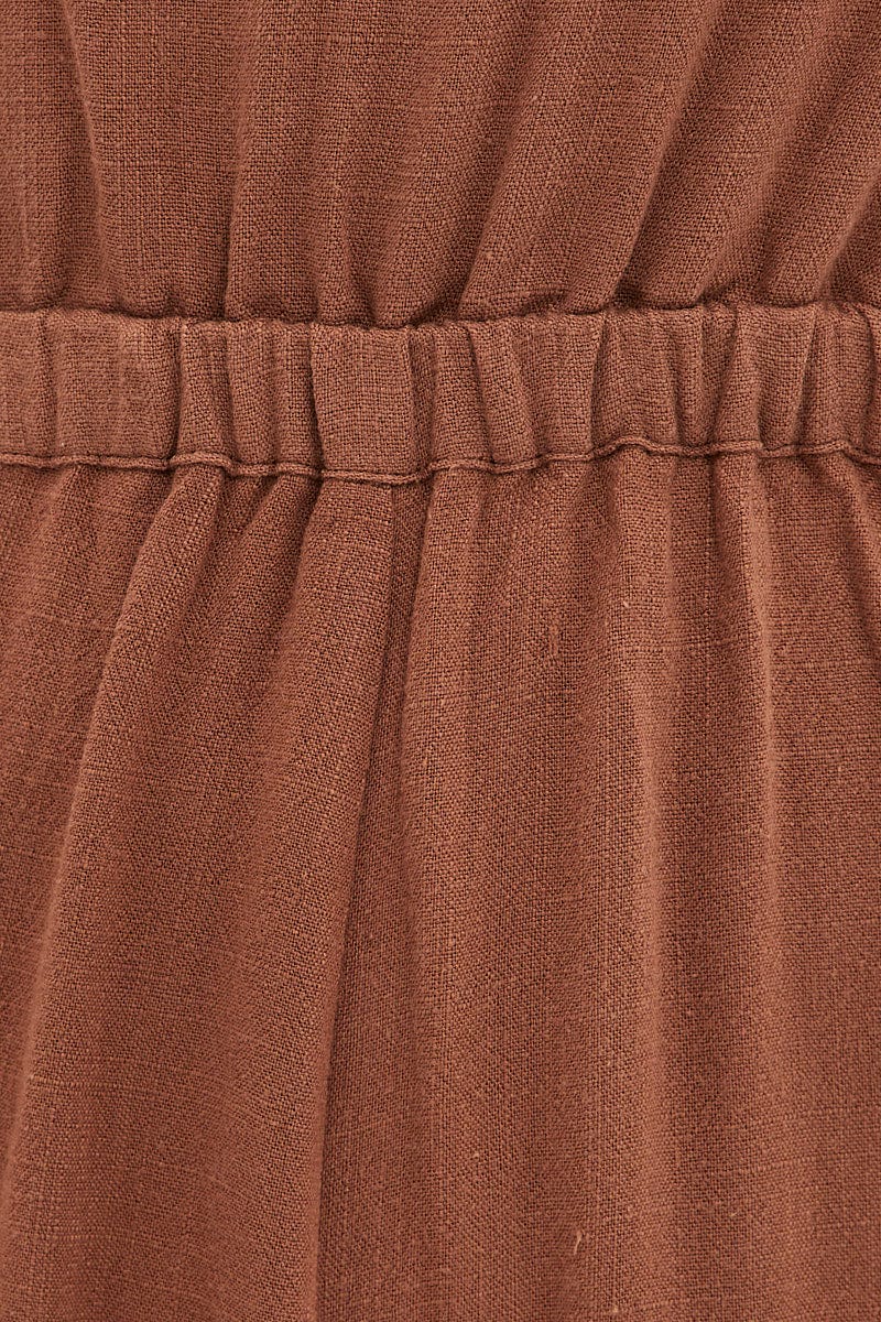 Brown Sleeveless Jumpsuit Wide Leg Viscose Linen