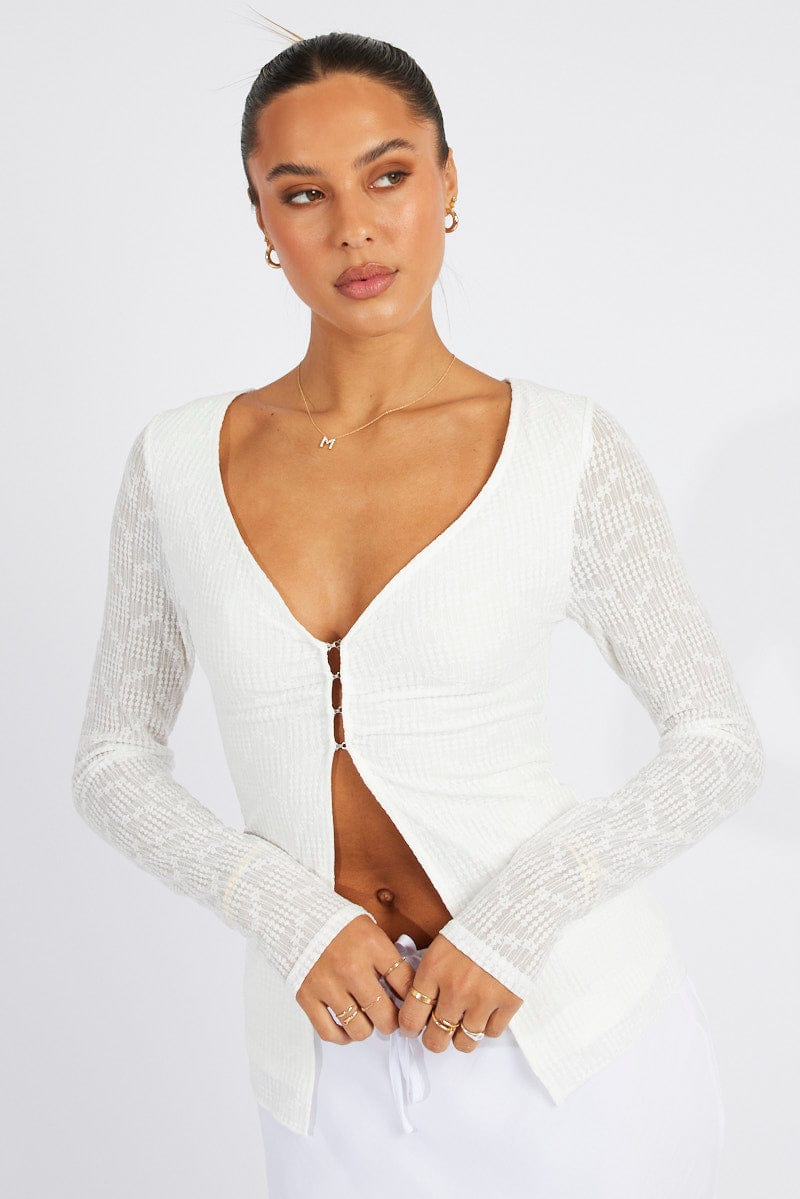 White Textured Top Long Sleeve