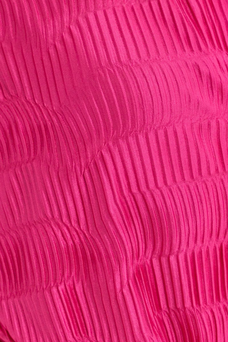 Pink Wide Leg Jumpsuit Plisse Short Sleeve