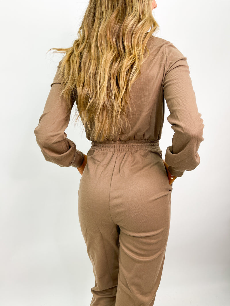 Ribbed Lounge Jumpsuit - Mocha