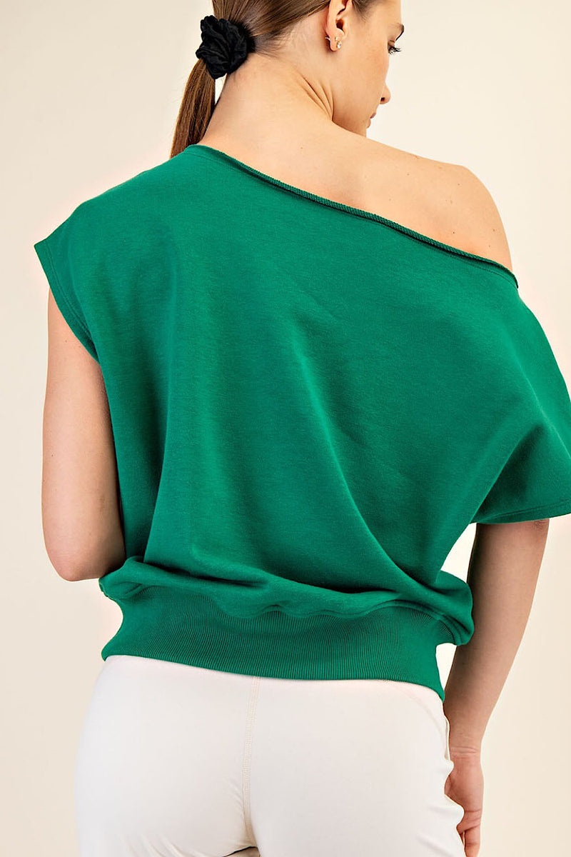 Flashdance Off Shoulder Terry Top Kelly Green