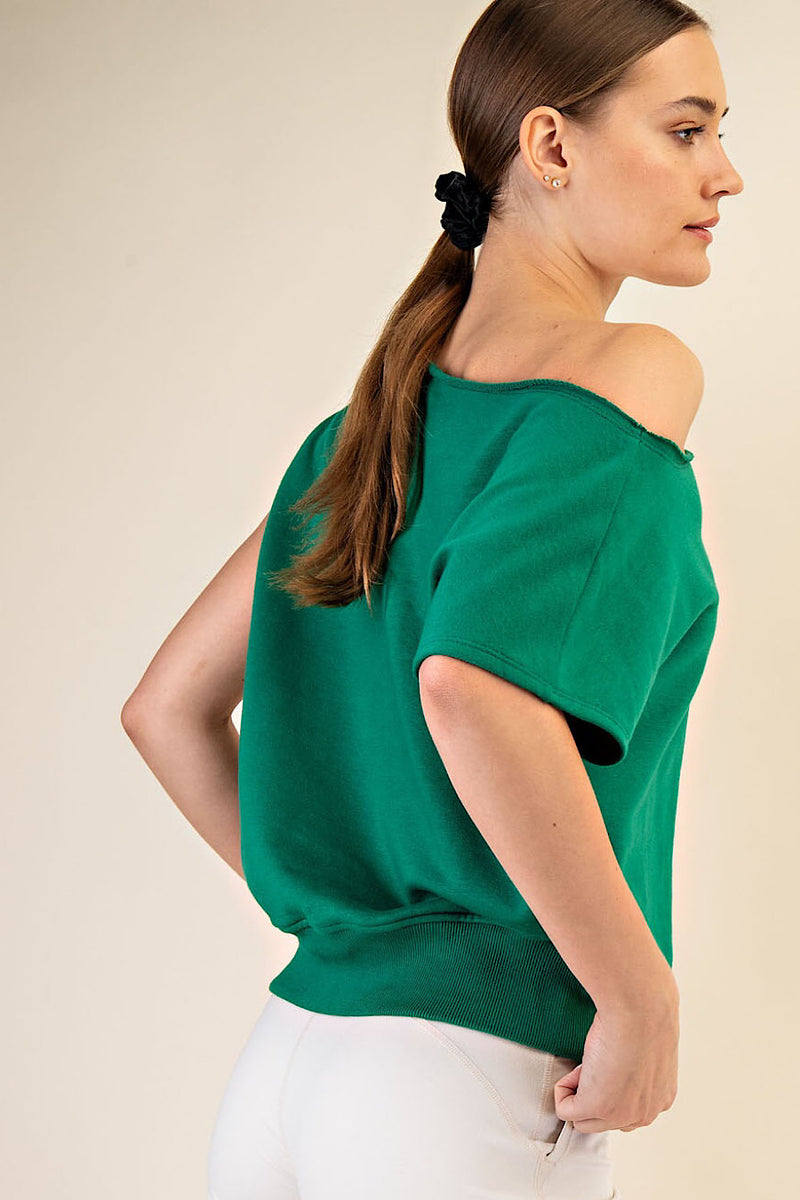 Flashdance Off Shoulder Terry Top Kelly Green