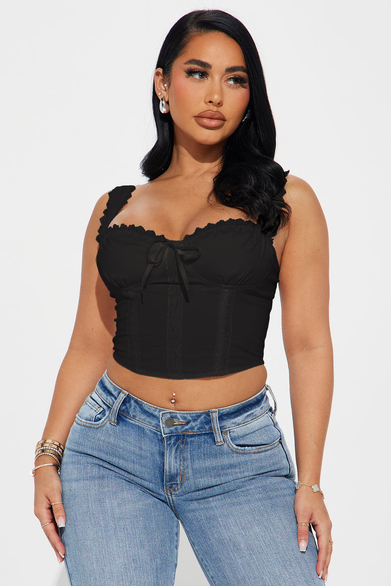 Cottage Core Corset Top - Black