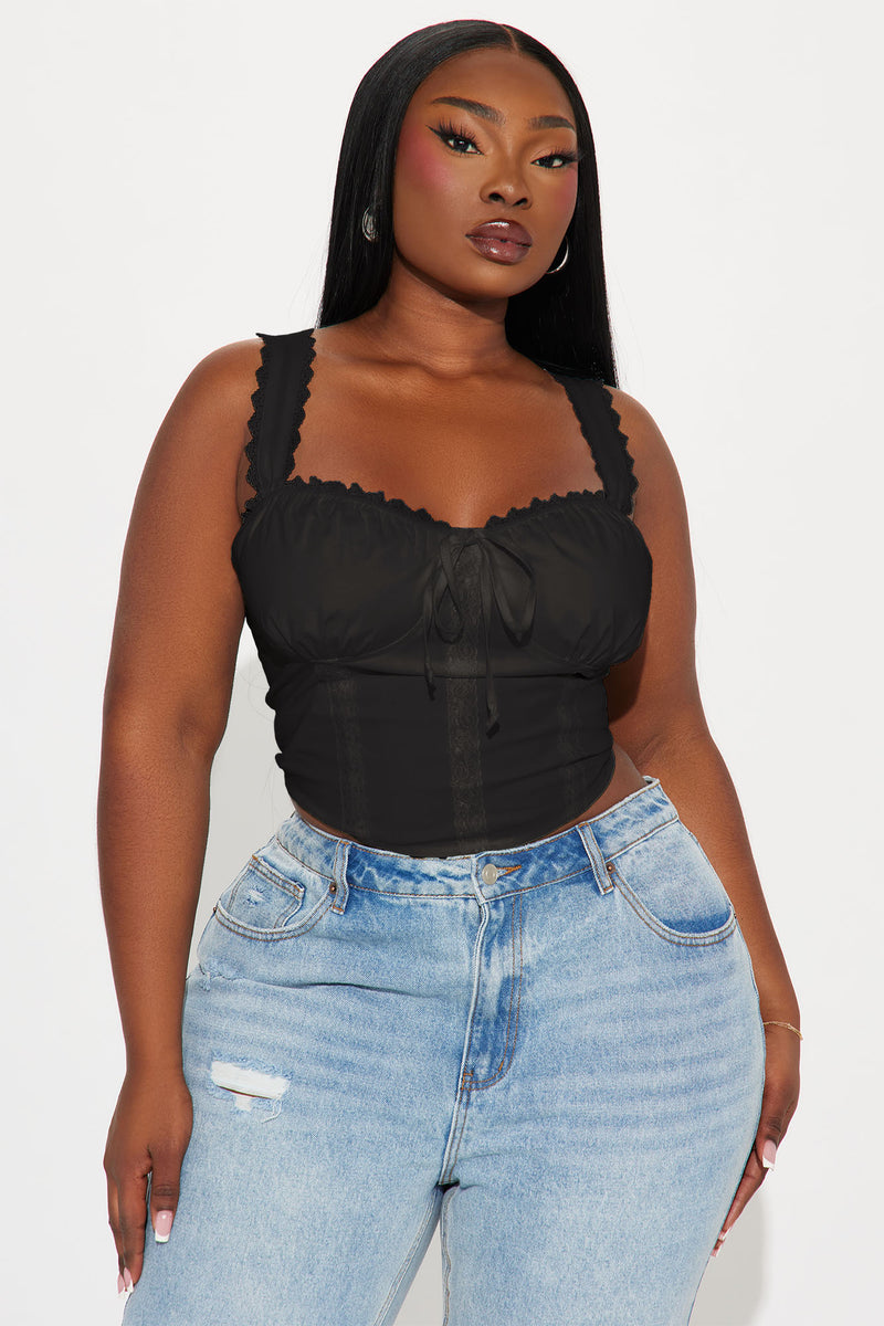 Cottage Core Corset Top - Black