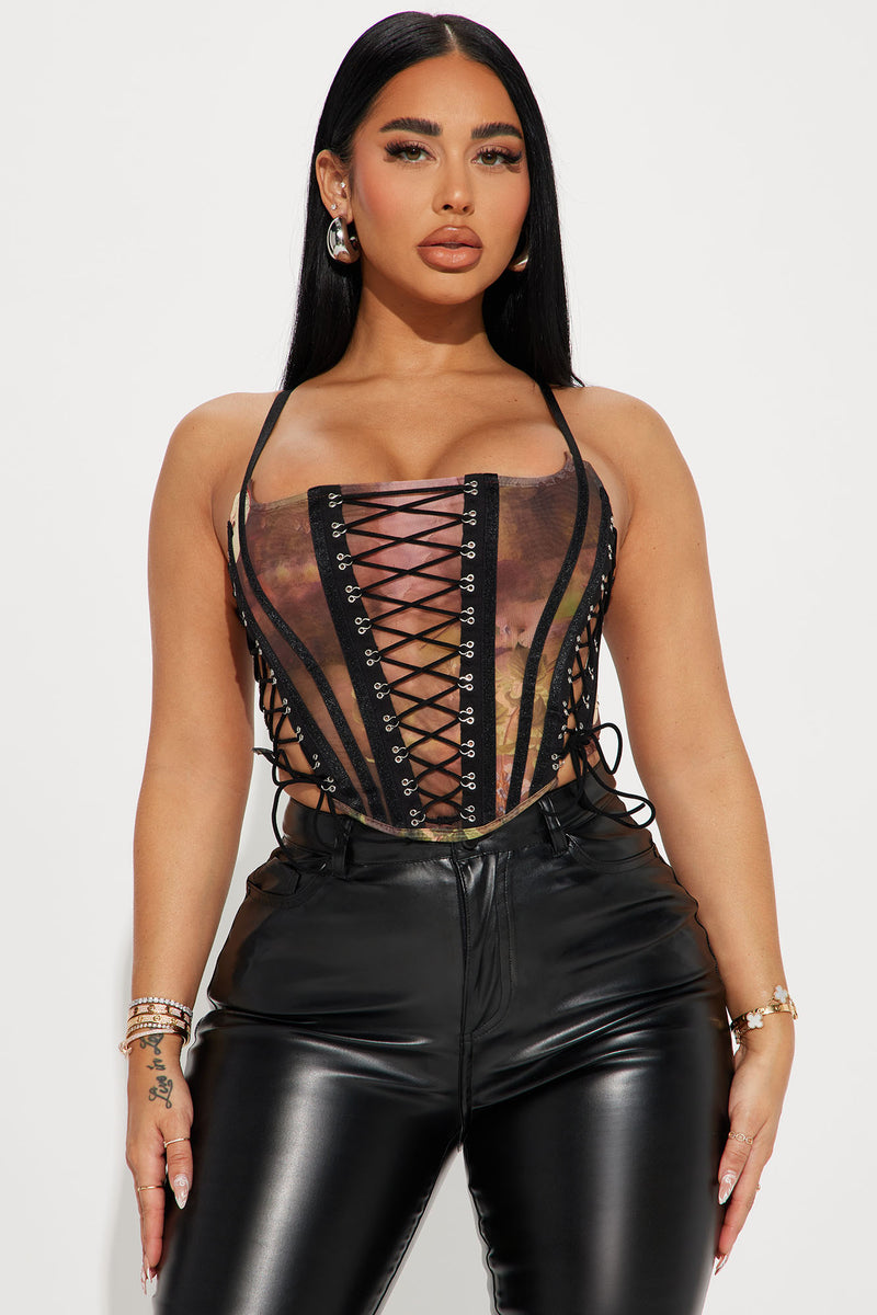 Love To Show Off Corset Top - Brown/combo