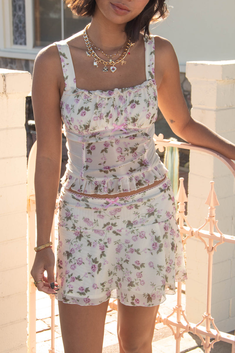 Floral Mesh Corset Top