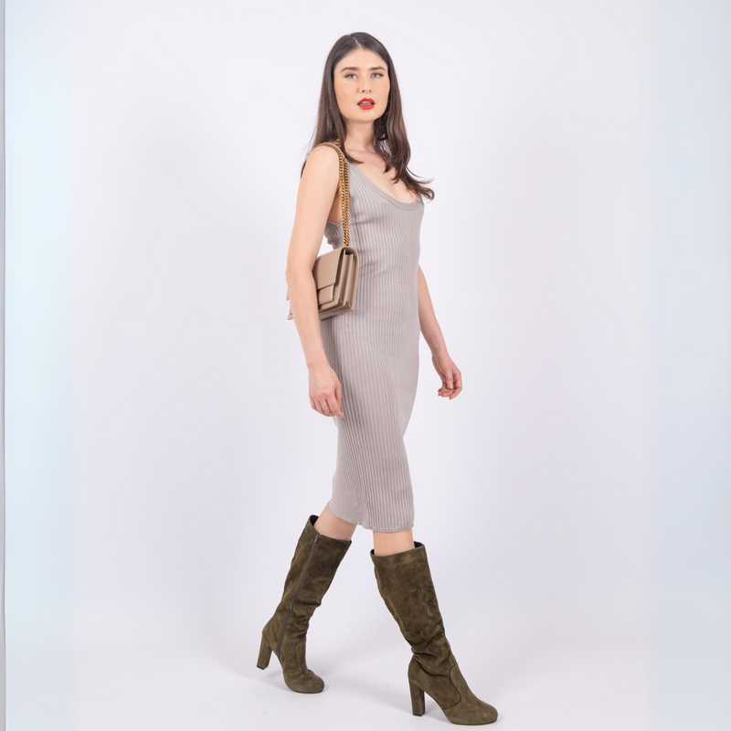 Ruby Military Green Suede Leather High Heels Boots