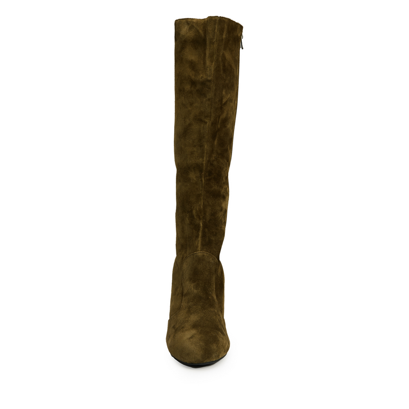 Ruby Military Green Suede Leather High Heels Boots
