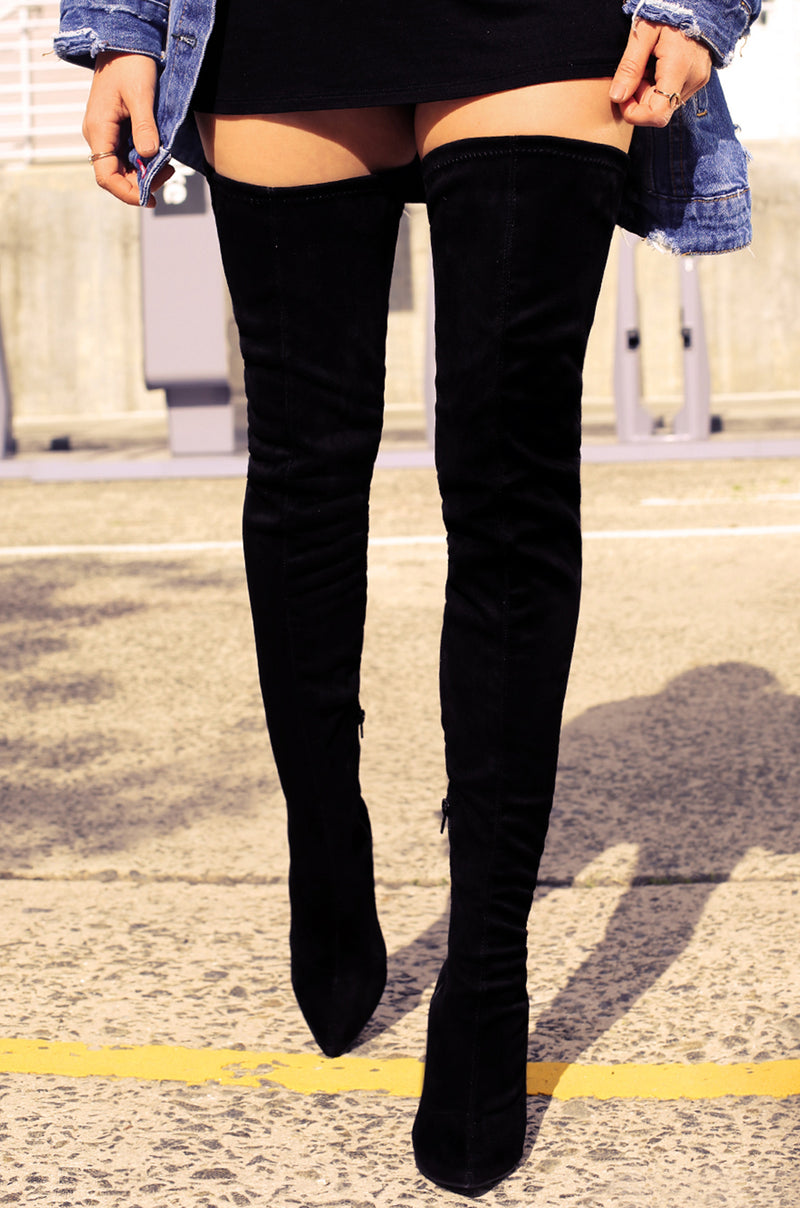 Groundbreaking Over The Knee High Heel Boots - Black