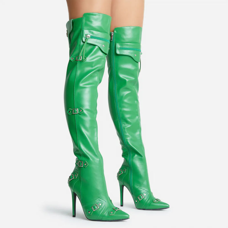 Pointed Toe Over The Knee Thigh High Long Stiletto Heel Boots Raw-Love by Lemonade
