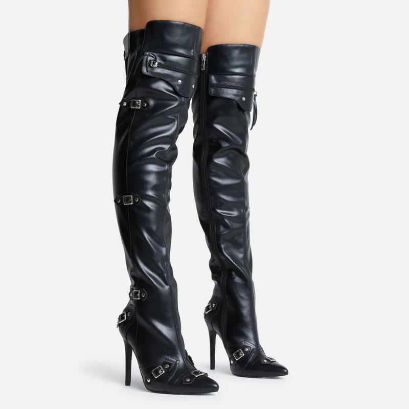 Pointed Toe Over The Knee Thigh High Long Stiletto Heel Boots Raw-Love by Lemonade