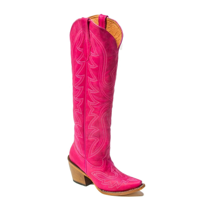 TANNER MARK WOMEN’S Crackle Hot Pink Fashion Heel Knee High Cowgirl Boots