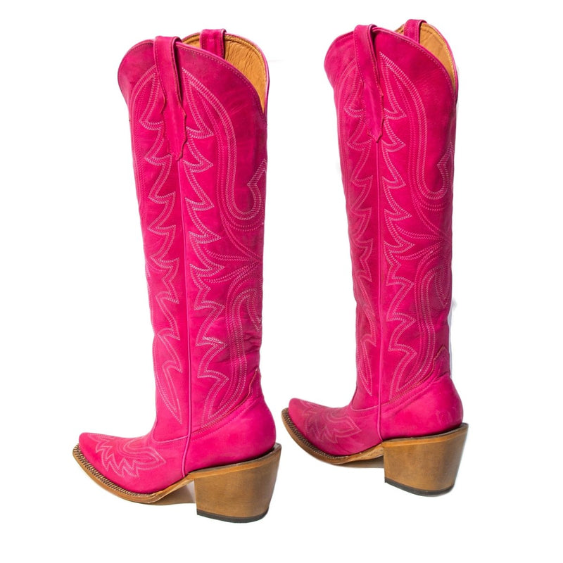 TANNER MARK WOMEN’S Crackle Hot Pink Fashion Heel Knee High Cowgirl Boots
