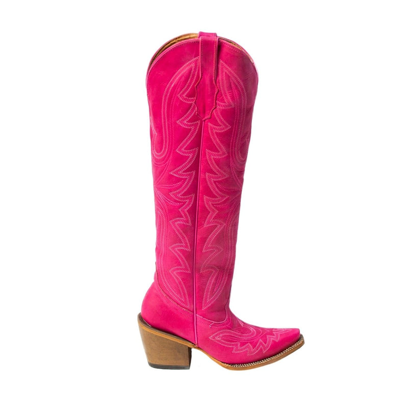 TANNER MARK WOMEN’S Crackle Hot Pink Fashion Heel Knee High Cowgirl Boots