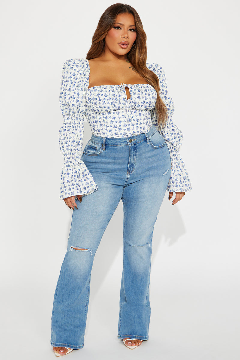 Ivy Floral Corset Top - White/Blue