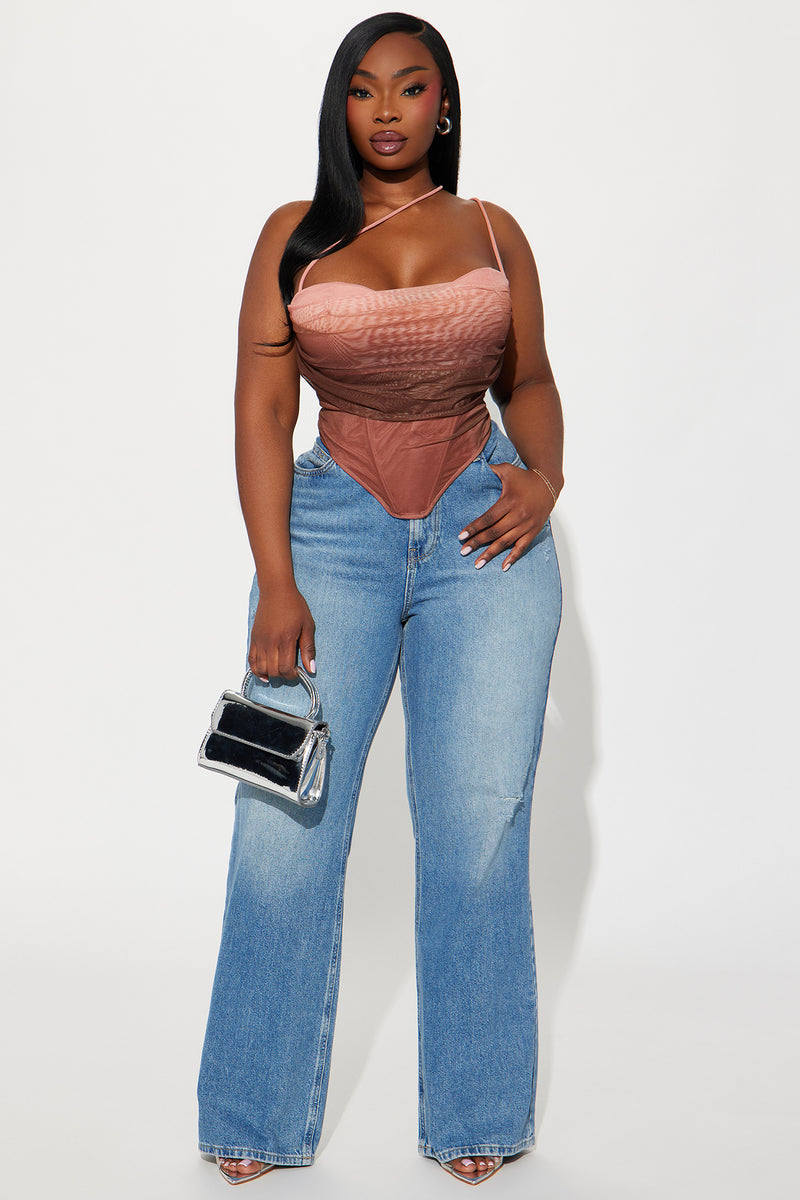 Day To Night Ombre Corset Top - Brown Combo