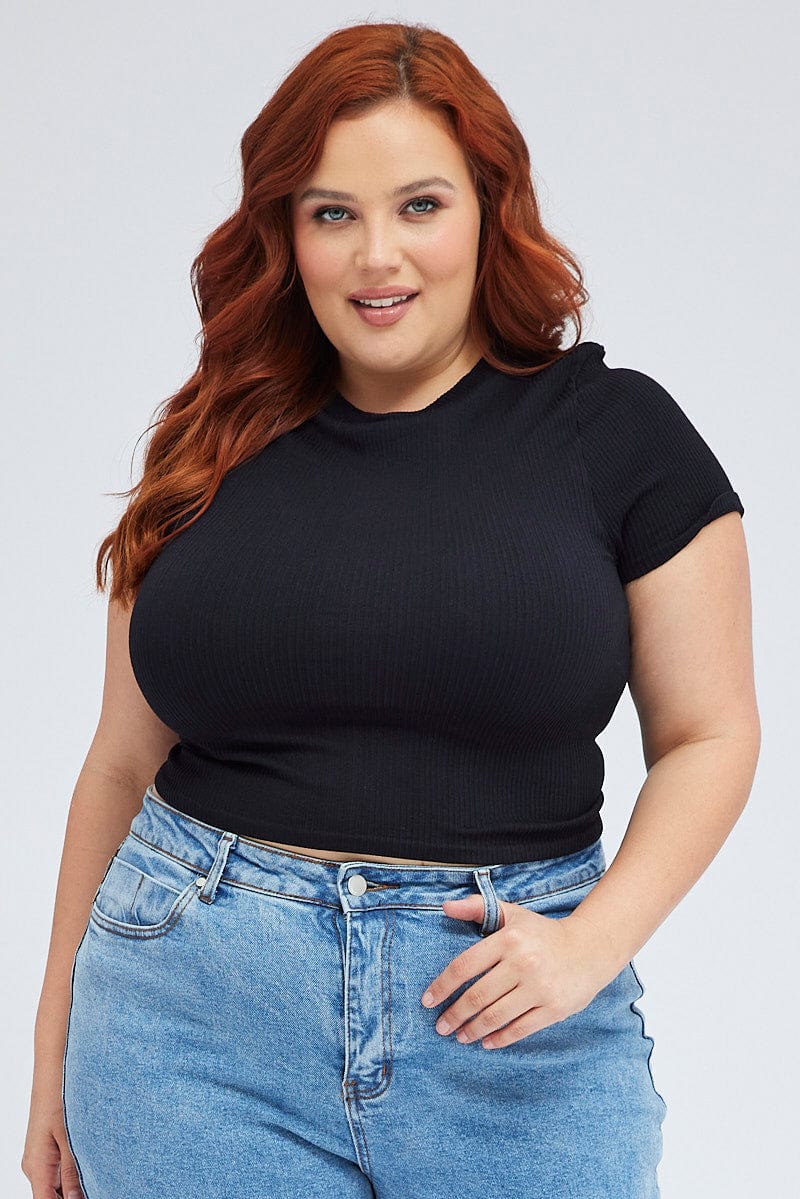 Black T-shirt Short Sleeve Crew Neck Seamless