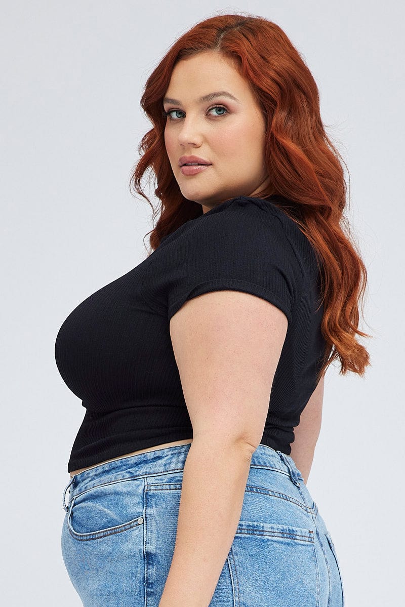 Black T-shirt Short Sleeve Crew Neck Seamless