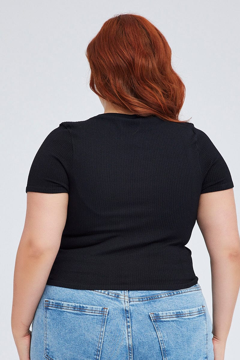 Black T-shirt Short Sleeve Crew Neck Seamless
