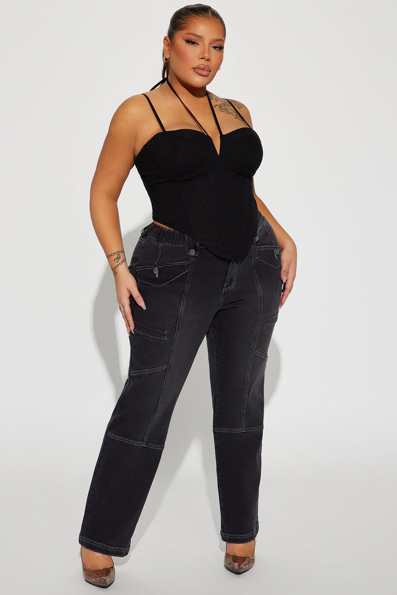 Tell Me A Secret Linen Corset Top - Black