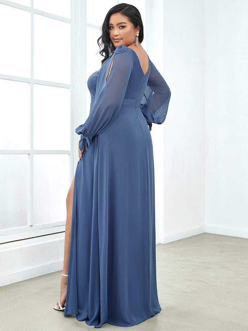 pretty IVORY|Plus Size Open Lantern Sleeve A-Line Bridesmaid Dress