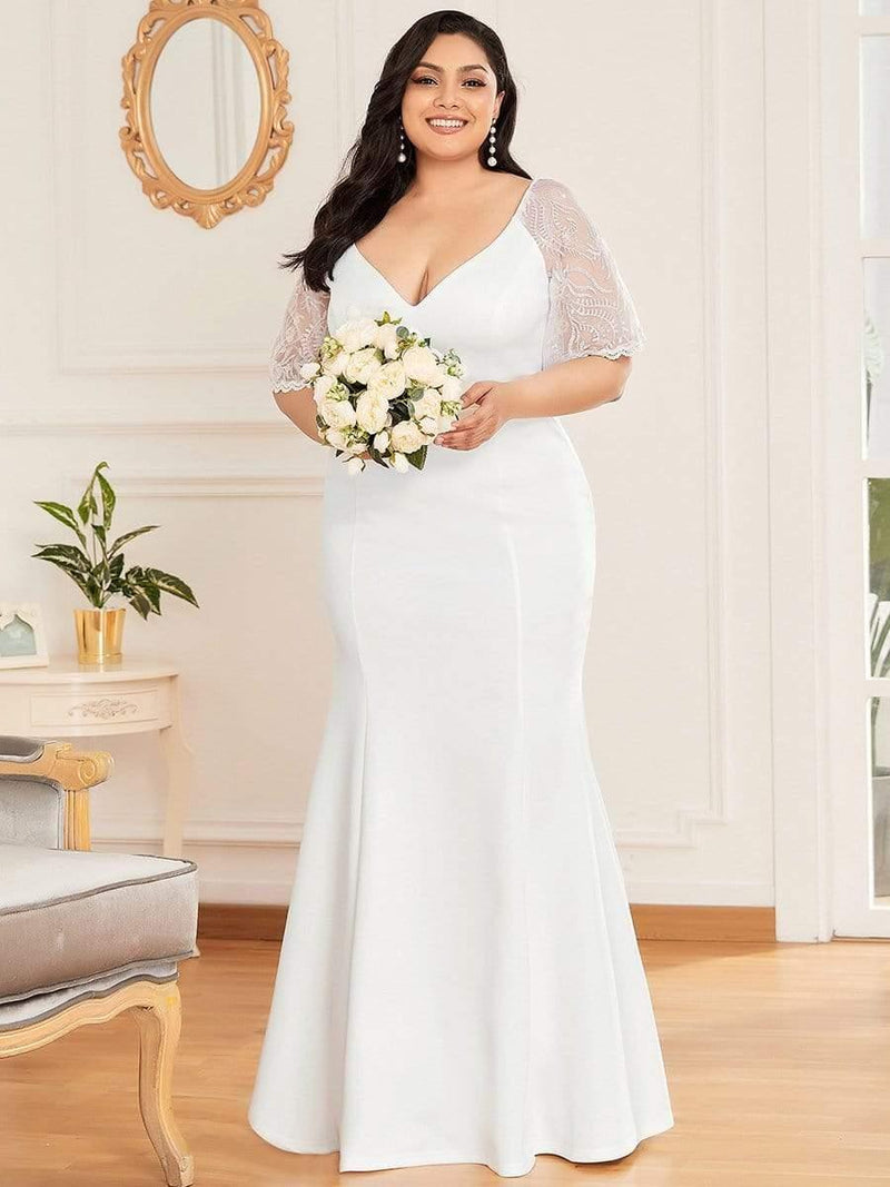 pretty SLOANE|Elegant Plus Size V Neck Fishtail Evening Dress for Women