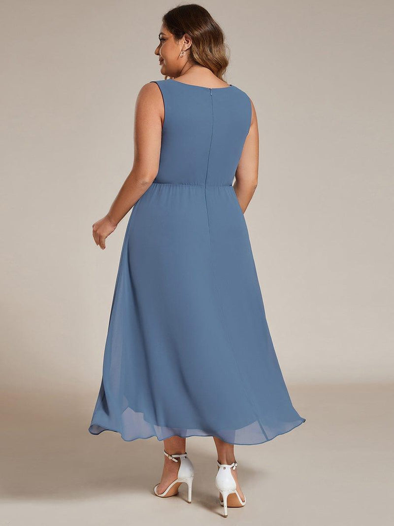 pretty IRYS|Sleeveless V-Neck High Low Plus Size Wedding Guest Dress with Floral Applique