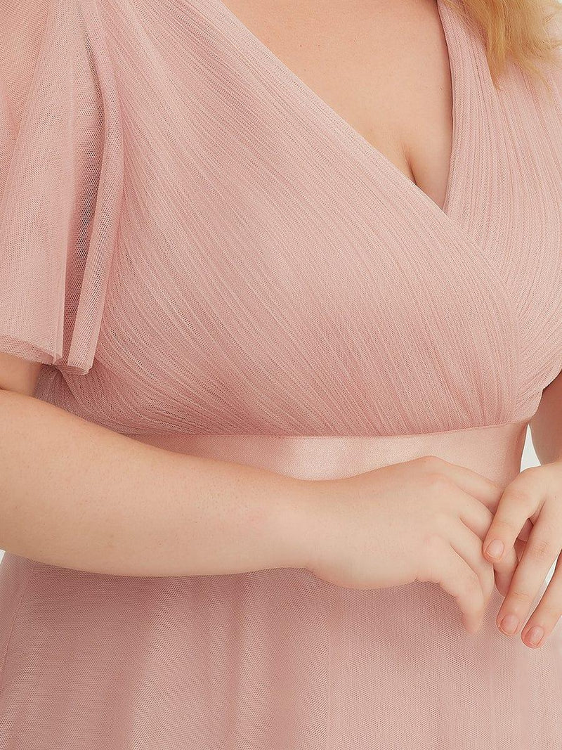 pretty MISTE|Women's Floor-Length Plus Size Formal Bridesmaid Dress with Short Sleeve