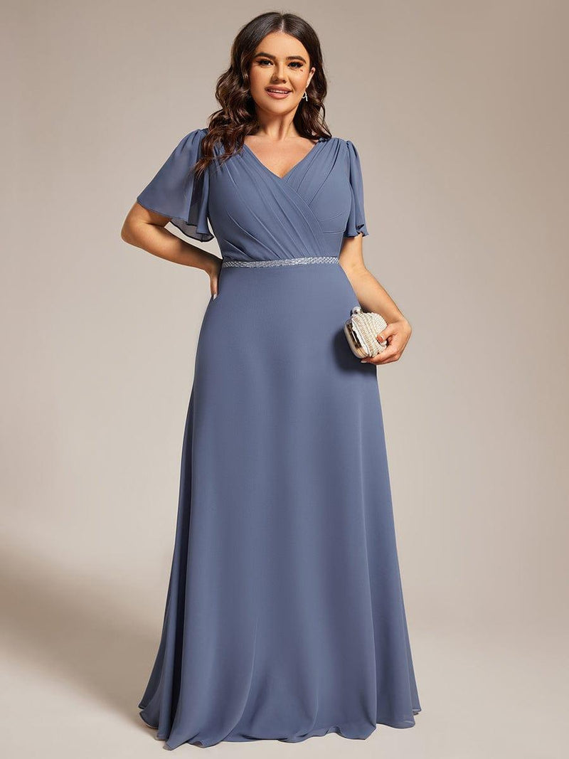 pretty LAYLAH|Plus Size Pleated A-Line Shiny Belt Chiffon Formal Evening Dress