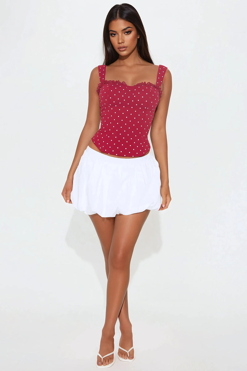 Pin-Up Girly Lace Trim Polka Dot Corset Top - Red/White