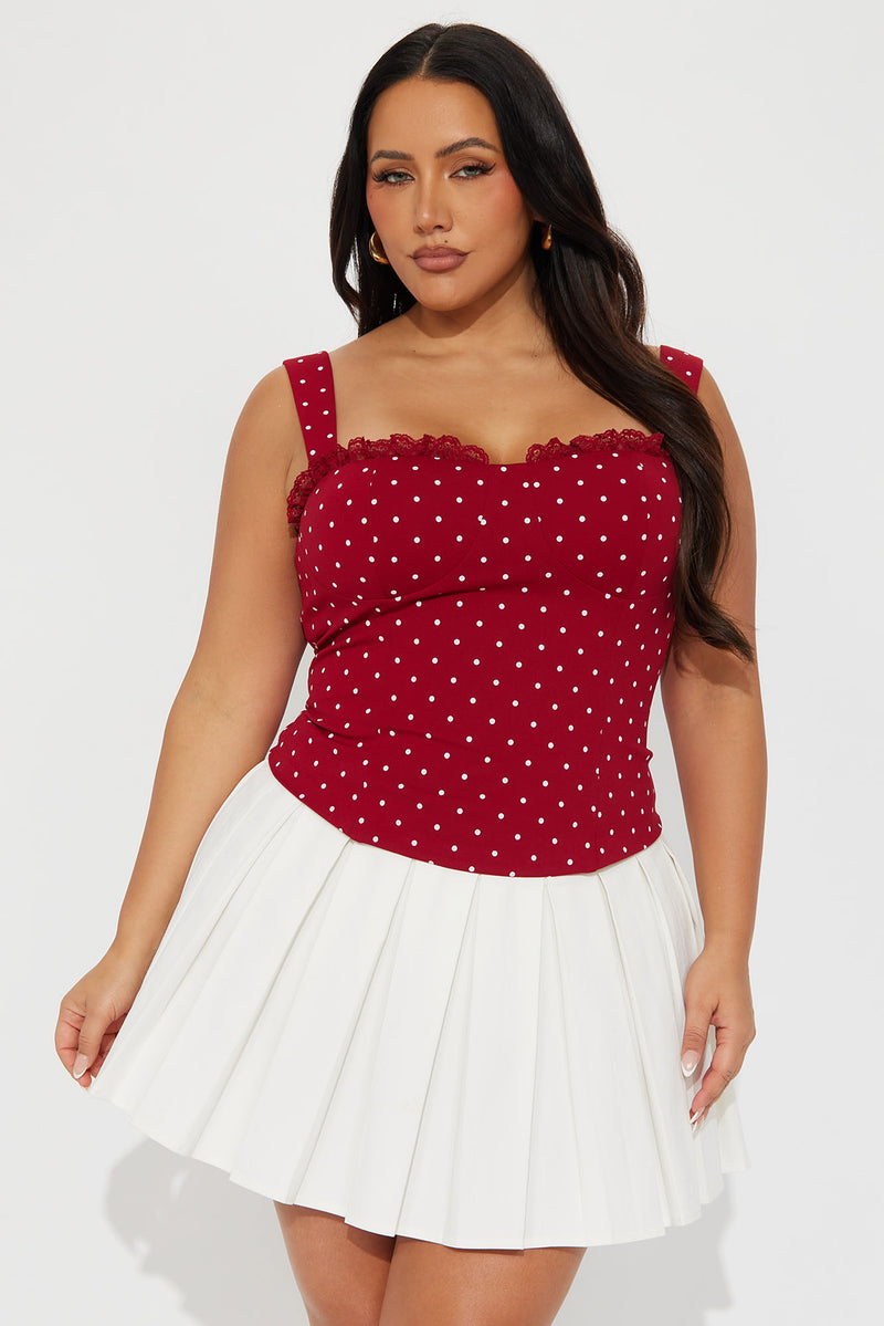 Pin-Up Girly Lace Trim Polka Dot Corset Top - Red/White