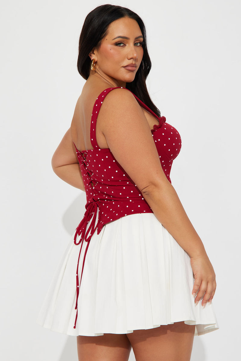 Pin-Up Girly Lace Trim Polka Dot Corset Top - Red/White