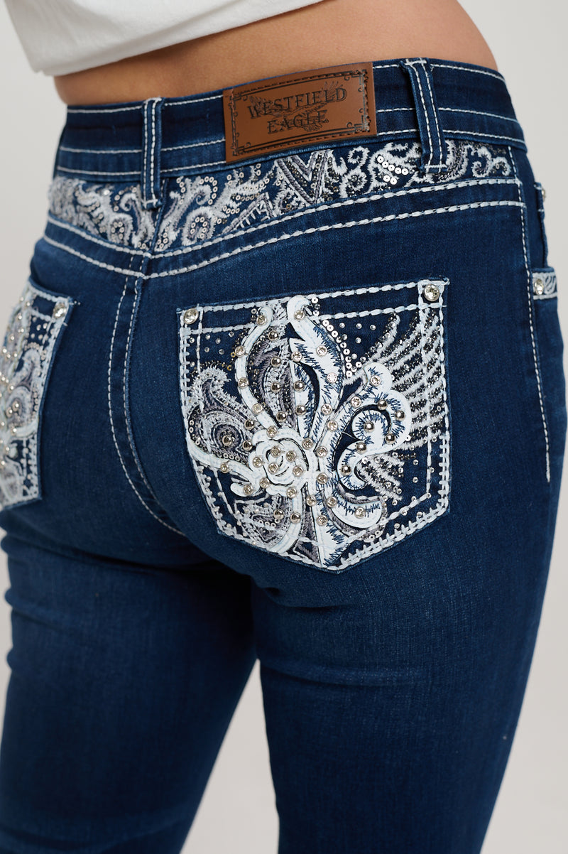 PLUS SIZE WT-760 BOOTCUT EMBROIDERED STRETCHY WOMEN'S BLING JEANS - WESTFIELD EAGLE