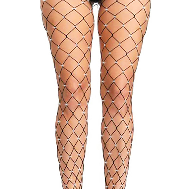 Black Rhinestone Fishnet Tights - Regular & Plus Size