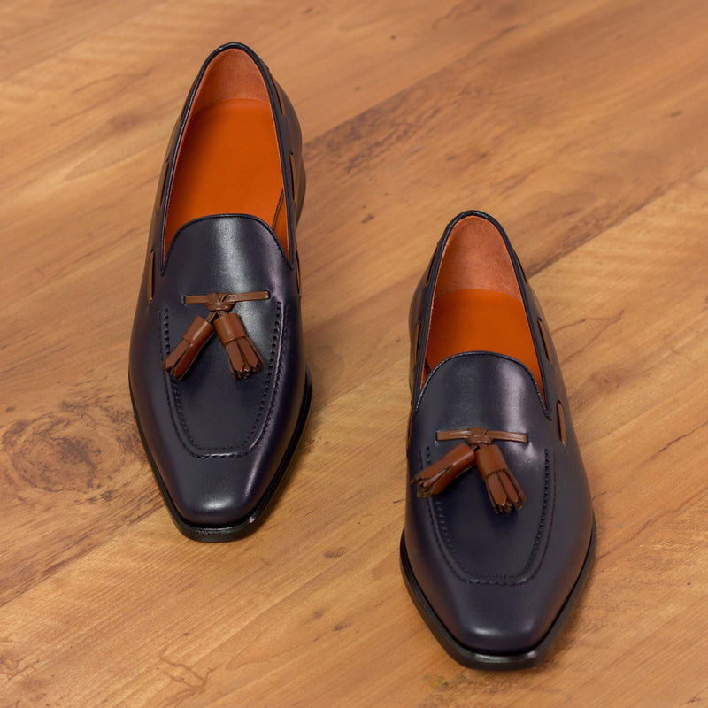 Men's Loafer Leather Shoes Wide Plus Size Blue Brown 2077