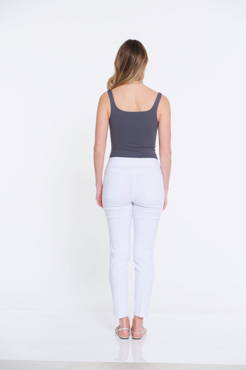 Plus Size Solid Fine Line Twill Ankle Pant - White