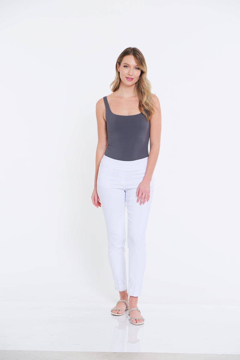 Plus Size Solid Fine Line Twill Ankle Pant - White