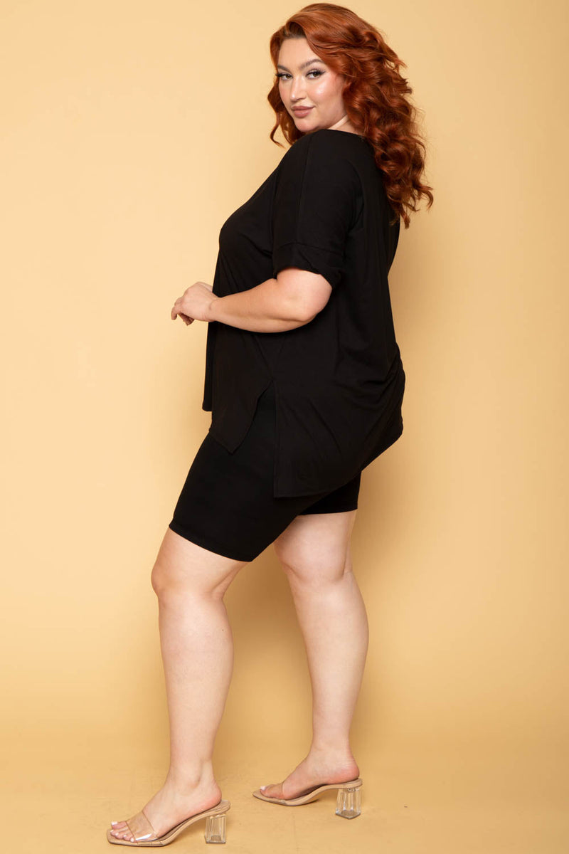 Plus Size Lexa Tee And Biker Short Set - Black