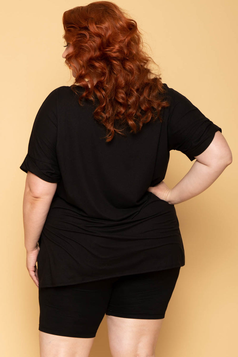 Plus Size Lexa Tee And Biker Short Set - Black