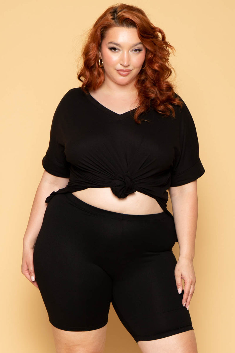Plus Size Lexa Tee And Biker Short Set - Black
