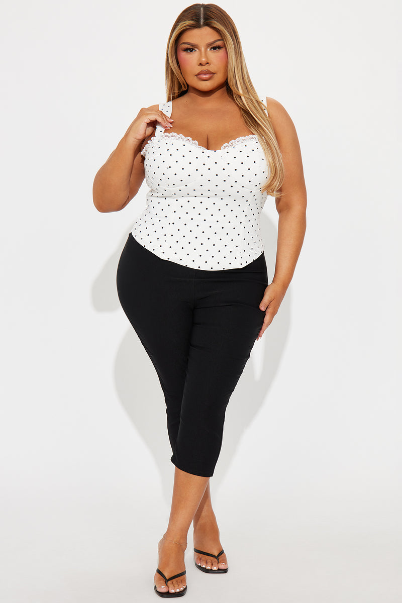 Pin-Up Girly Lace Trim Polka Dot Corset Top - White/Black