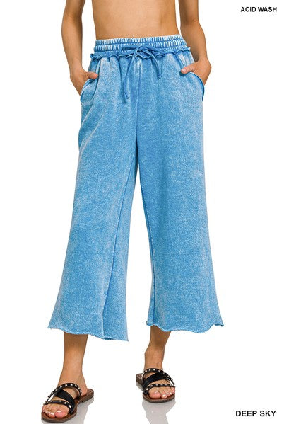 Acid Wash Fleece Palazzo Sweatpants w/ Pockets!! (INCLUDING PLUS SIZE) (12 Options)