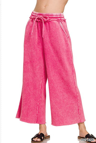 Acid Wash Fleece Palazzo Sweatpants w/ Pockets!! (INCLUDING PLUS SIZE) (12 Options)