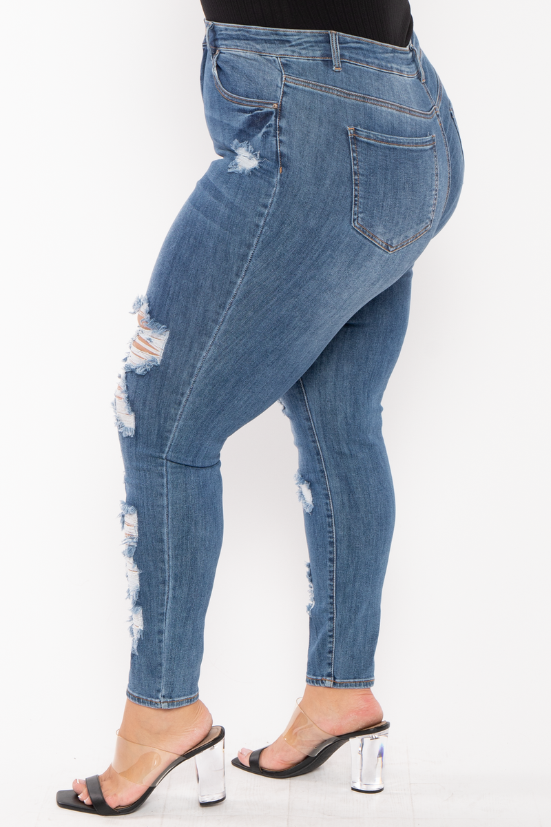Plus Size Destroyed  High Waist  Jean - Medium Wash