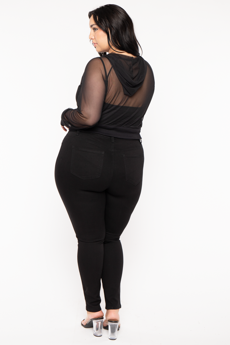 Plus Size Ember Mesh Hoodie Top-Black
