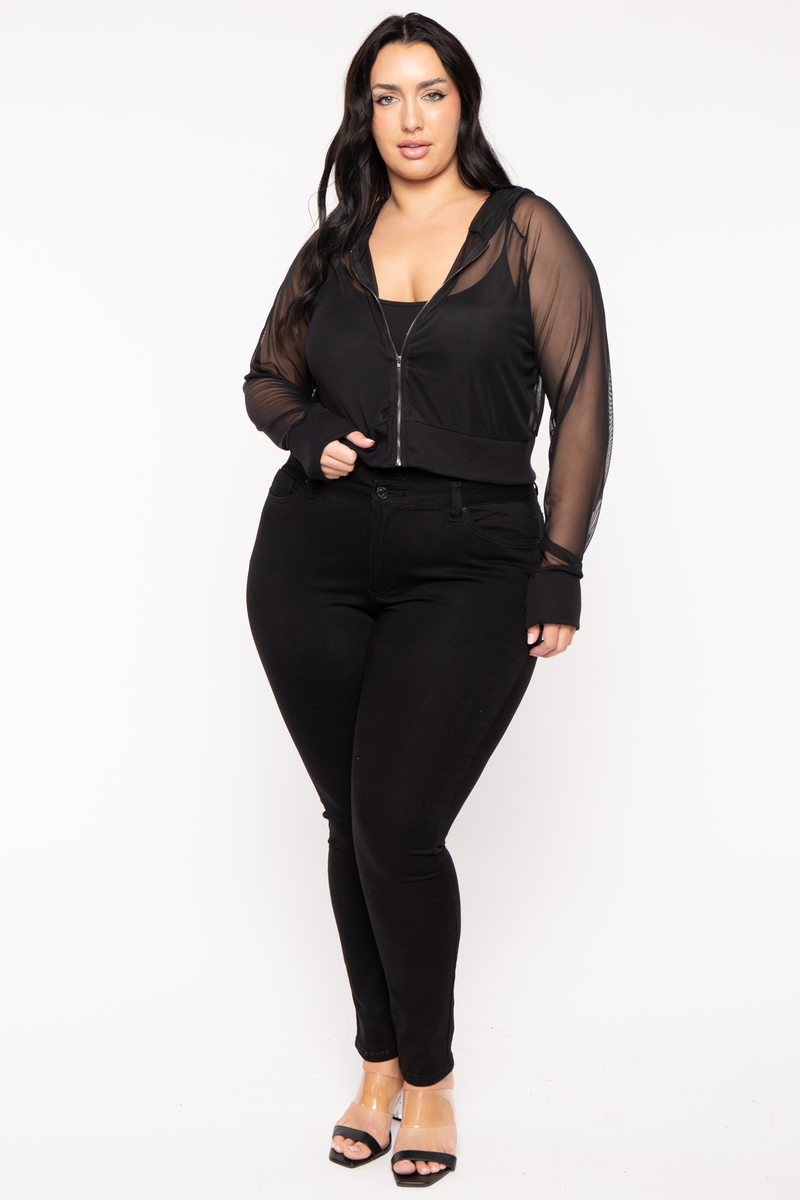 Plus Size Ember Mesh Hoodie Top-Black