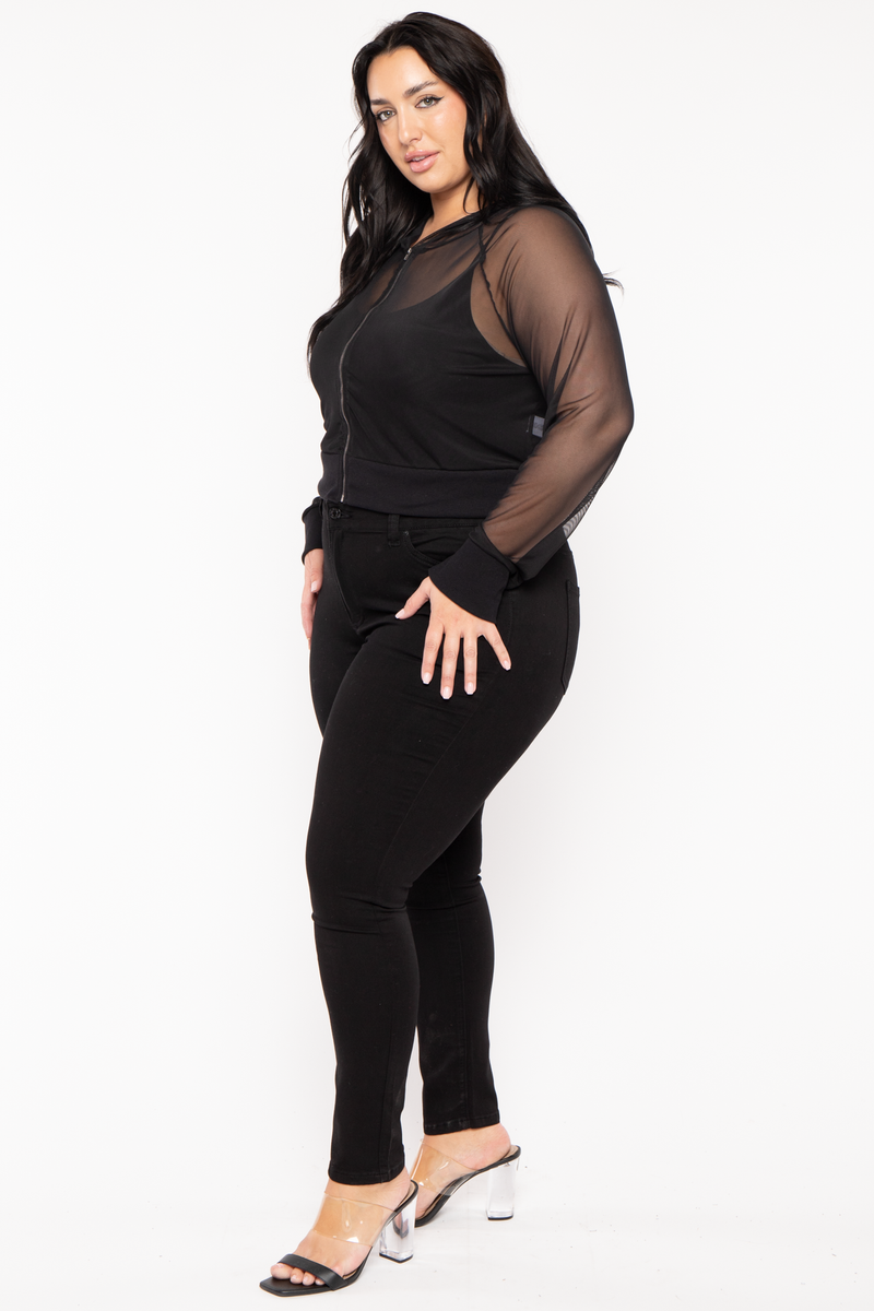 Plus Size Ember Mesh Hoodie Top-Black