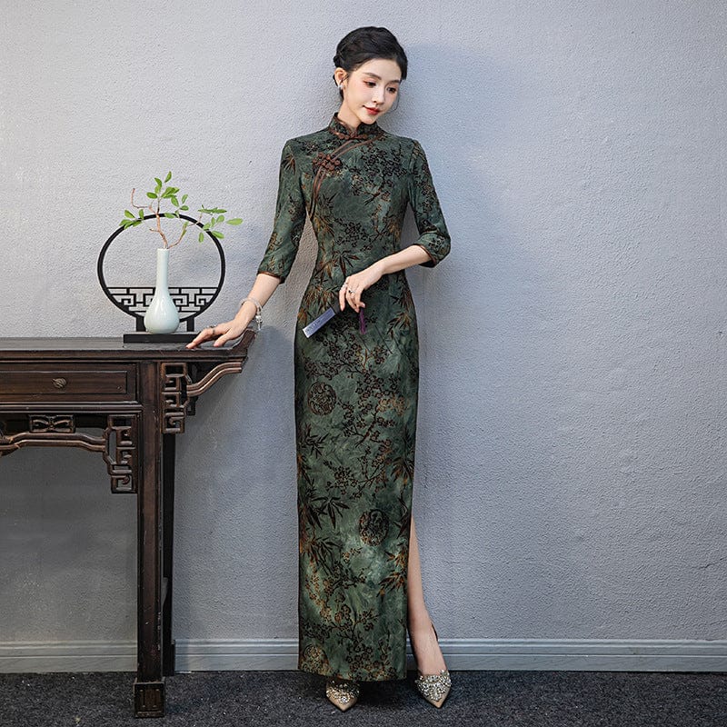 Floral pattern, plus size long Cheongsam