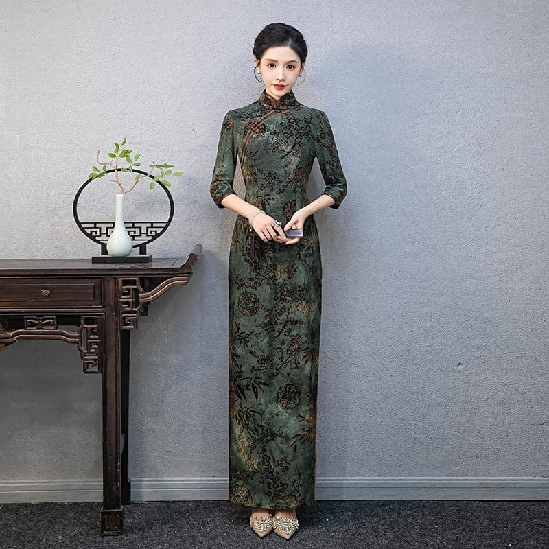 Floral pattern, plus size long Cheongsam